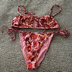 Amor y Besos Floral Honeysuckle Tie Front Bikini Top, High Cut Side Tie Bottom